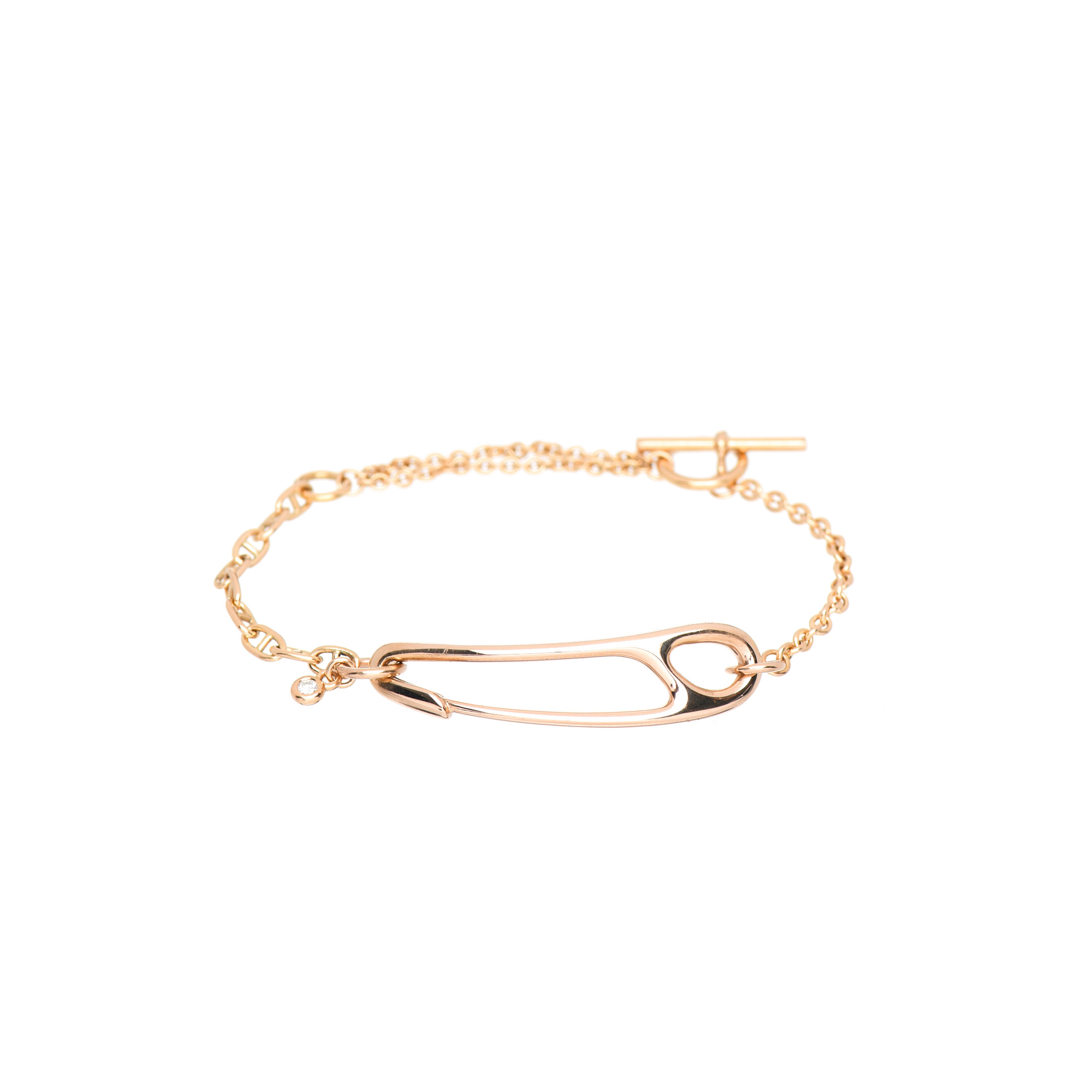 HERMÈS 18K ROSE GOLD DIAMOND MM CHAINE D'ANCRE PUNK BRACELET SH